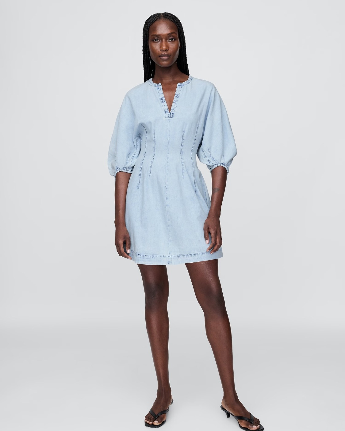 갭 데님 스플릿넥 미니원피스